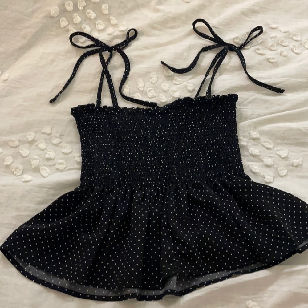 black and white poka dot tank